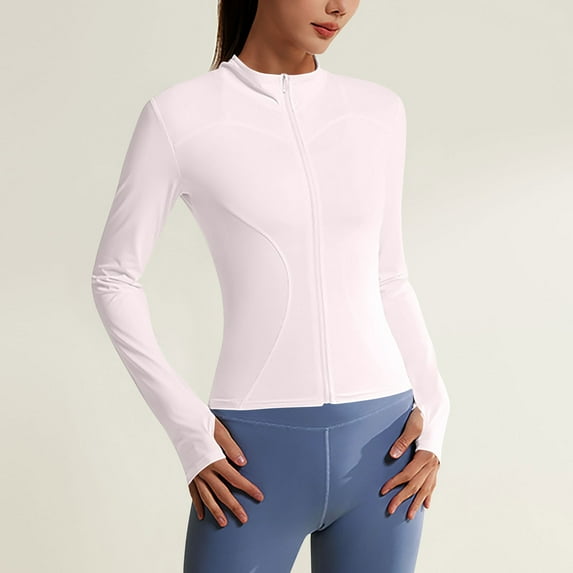 Clearance under 10$ Sevevn Women's New Solid Color Long Sleeve Zipper Thumb Set Line Sunscreen Coat Spring Tops for Women Pink XXL