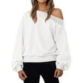thumbnail image 1 of Clearance under 10!Sevevn Women's Oversized Sweatshirts Long Sleeve Off The Shoulder Collar Pullover Tops Great Gifts for Less White S, 1 of 8