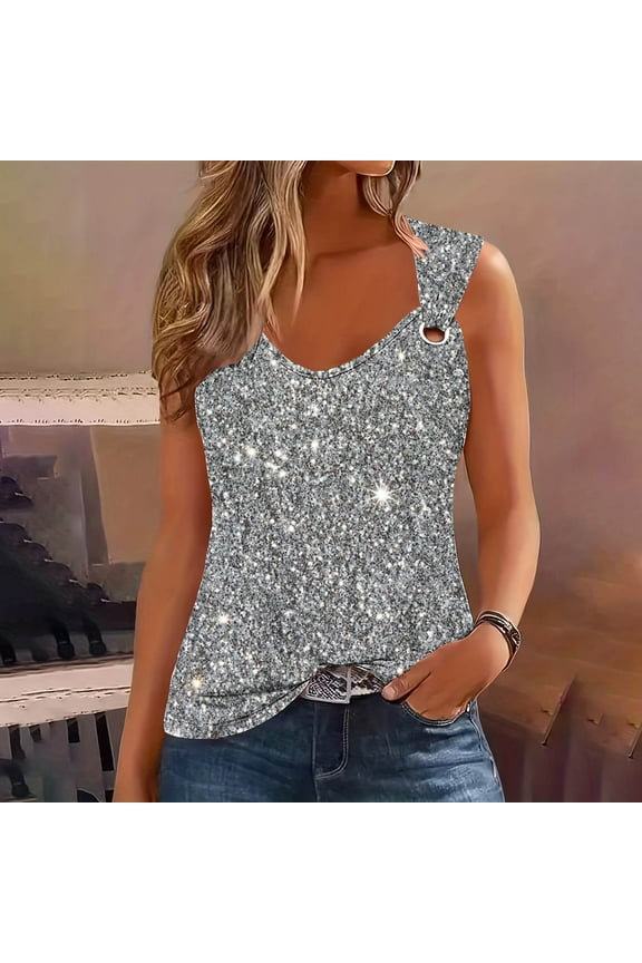 Women's Printed Round Neck Casual Printed Sleeveless Suspender Top Gift for Adults Silver L