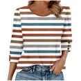 thumbnail image 1 of Clearance under 10!Sevevn Women's Round Neck Button 3/4 Quarter Sleeve Top Summer Savings Orange Stripes L, 1 of 7