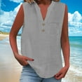 thumbnail image 1 of Sevevn Women's Solid Color V-Neck Button Sleeveless Pocket Pullover Fashionable Tank Top Deal of the Week Gray L, 1 of 9