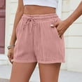 thumbnail image 1 of Sevevn Women's Spring/Summer New Style Women's Solid Color Drawstring Pocket Fashion Casual Shorts Great Gifts for Less Pink M, 1 of 6