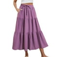 thumbnail image 1 of Sevevn Women's Summer Sexy Fashion Solid Color Drawstring Pocket Elastic Waist Skirt Summer Clearance Purple L, 1 of 5