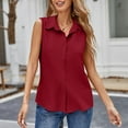 thumbnail image 1 of Sevevn Women's Summer Solid Color Lapel Sleevless Loose Button Cardigan Shirt Early Access Deals Red L, 1 of 7