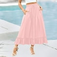 thumbnail image 1 of Clearance under 10$ Sevevn Womens Solid Color Elastic Waist Drawstring Pleated Mid Length Ruffle Skirt Summer Savings Pink XXL, 1 of 7