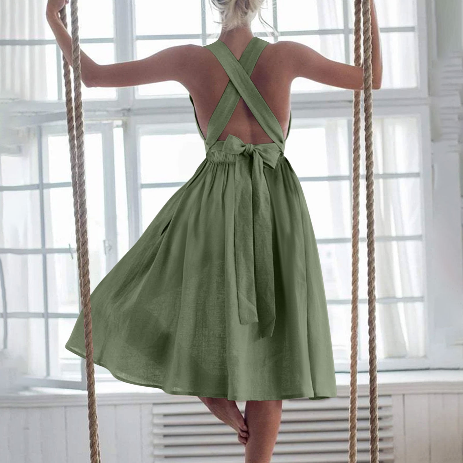 Sevevn Womens Summer Sexy Strap Pleated Solid Sleeveless Cotton And Linen Backless Strapless Dress Family Gifts Green XXL - Walmart Business Supplies Sevevn Womens Summer Sexy Strap Pleated Solid Sleeveless Cotton And Linen Backless Strapless Dress Family Gifts Green XXL - Walmart Business Supplies