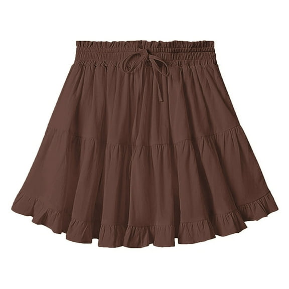 Sevevn Womens Summer Solid Color Elastic Drawstring Loose Skirt End of Year Clearance Brown L
