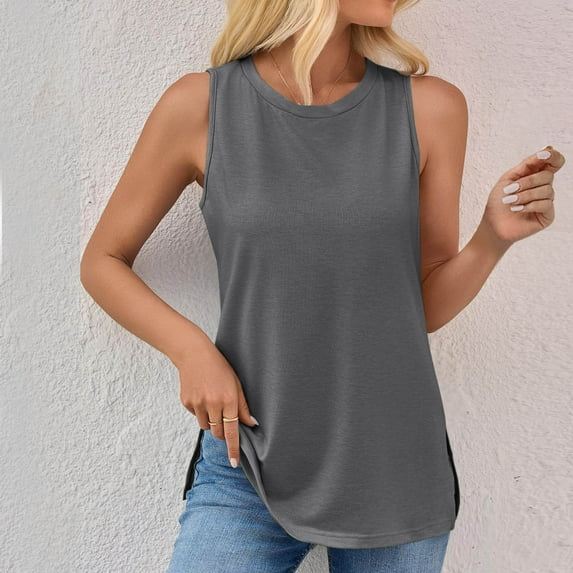 Sevevn Womens Tank Round-Neck Basic Casual Flowy Summer Sleeveless T-Shirt Gift for Girls Gray XXL