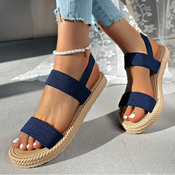 Sandals for Women 2026 Women's Large Size Retro Flat-bottomed Sandals Sandals With Elastic Feet