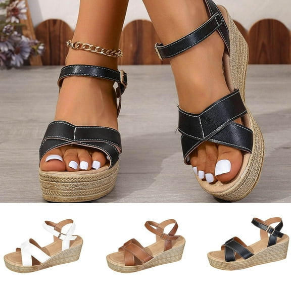 Summer Sandals for Women Thick Sole Buckle One Line Slippers Comfortable Fish Mouth Wedge Sandals