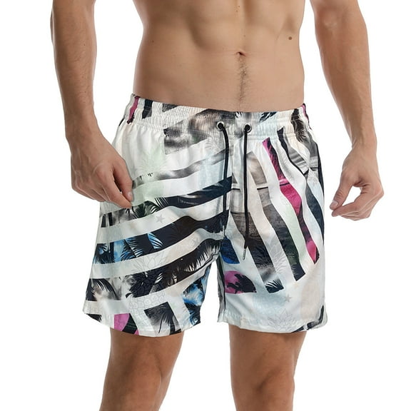 Mens Shorts Men Fashion Casual Drawstring Elastic Stripe Printing Beach Shorts