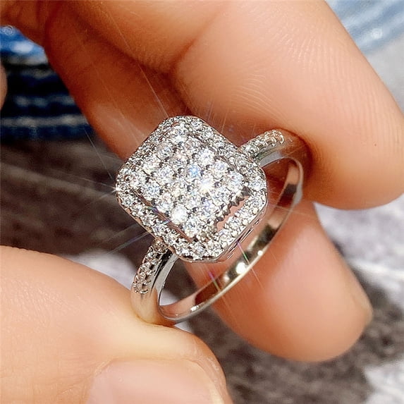 Clearance under $10 Tanwpn Ladies Diamond Creative Square Diamond Ring Jewelry