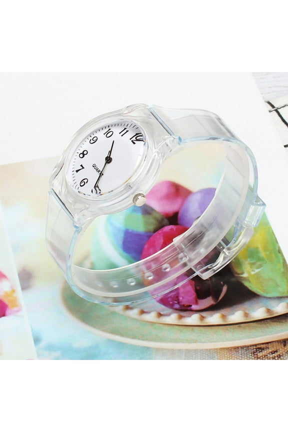 Clearance under $10 Tanwpn Transparent Color Plastic PVC Strap Dial Ladies Quartz Movement Watch