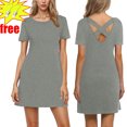 thumbnail image 1 of Women Summer Dress Fashionable Solid Color V-neck Thin Dress,Gray ,Size M, 1 of 5