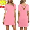 thumbnail image 1 of Women Summer Dress Fashionable Solid Color V-neck Thin Dress,Pink ,Size XXL, 1 of 8
