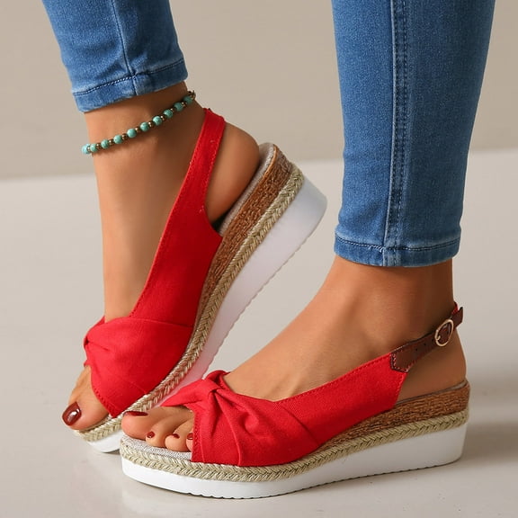 Womens Sandals Sandals Large Heel Bow Wedge Heel Casual Fish Mouth Sandals Women's Shoes