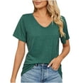 thumbnail image 1 of Clearance under $10 Women's Solid Color Comfortable Short Sleeve Sweatshirt Tops Summer V-neck Loose Breathable Sport Shirt Army Green,M, 1 of 9