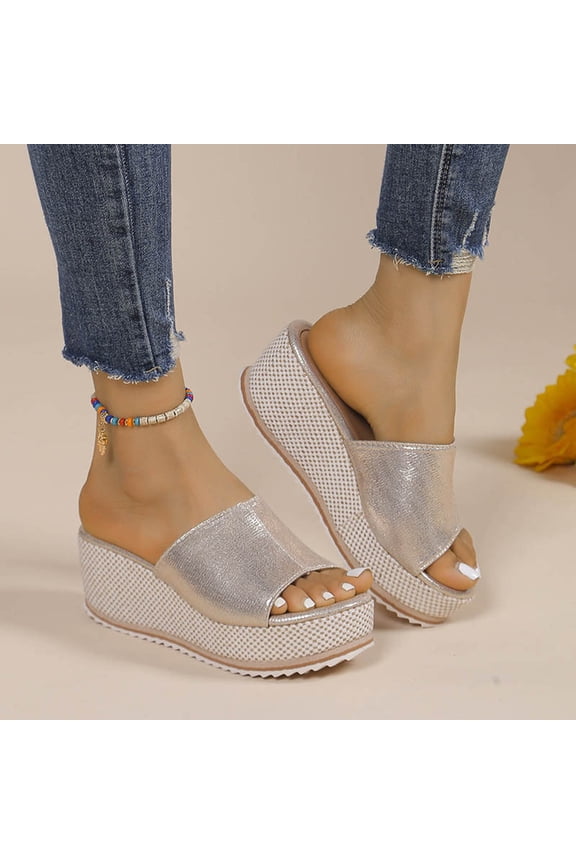 Women Summer Sandals Plus-size Thick Soled One-line Slippers Comfortable Fish Mouth Wedge Sandals