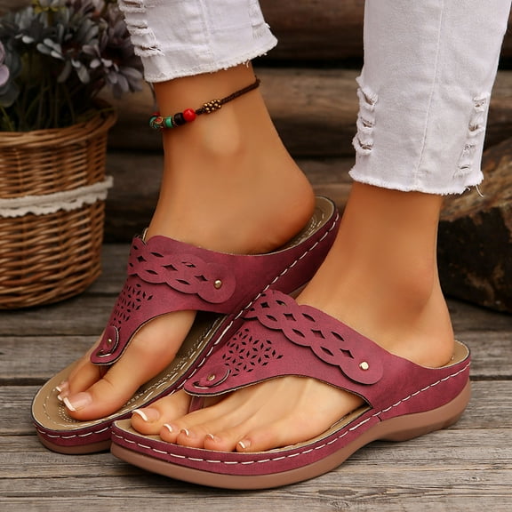 Sandals for Women 2026 Fashion Women Casual Round Head Comfy Slippers Beach Casual Slipsole Shoes