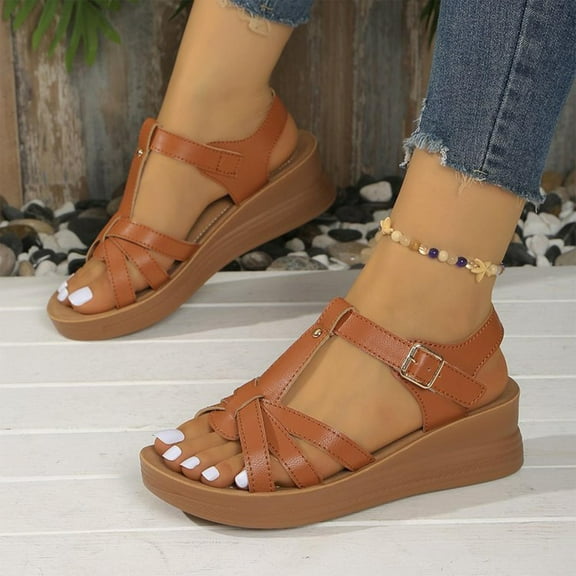 Women's Sandals Fashion Solid Casual Beach Summer Slippers Plus Size Slope And Heel Shoes Sandanls