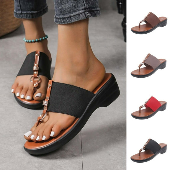 Womens Sandals Summer Women's New One-line Wedge Toe Beach Wearing Beach Sandals