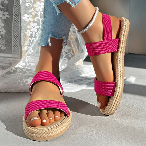 Sandals for Women 2026 Women's Large Size Retro Flat-bottomed Sandals Sandals With Elastic Feet