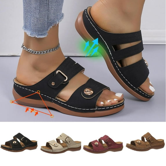 Womens Sandals Plus Size Summer Casual Solid Flip-flops Beach Wedge Toe Fish Mouth Sandals