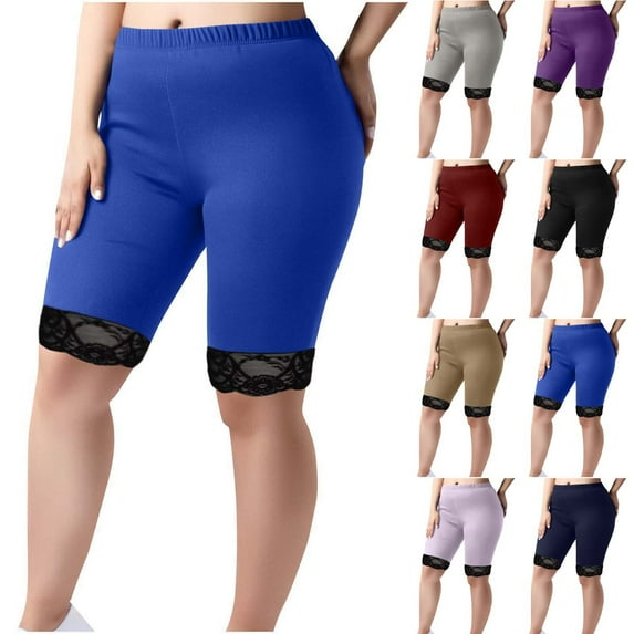 Workout Shorts Women, Fashion Plus Size Yoga Pants Half Shorts Solid Color Lace Elastic Waist