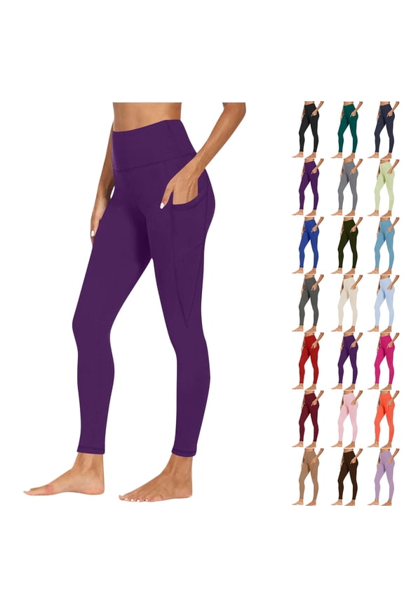 Clearance under 10 Yoga Pants for Women Workout Out Pocket Leggings Fitness Sports Running Yoga Athletic Pants Purple L