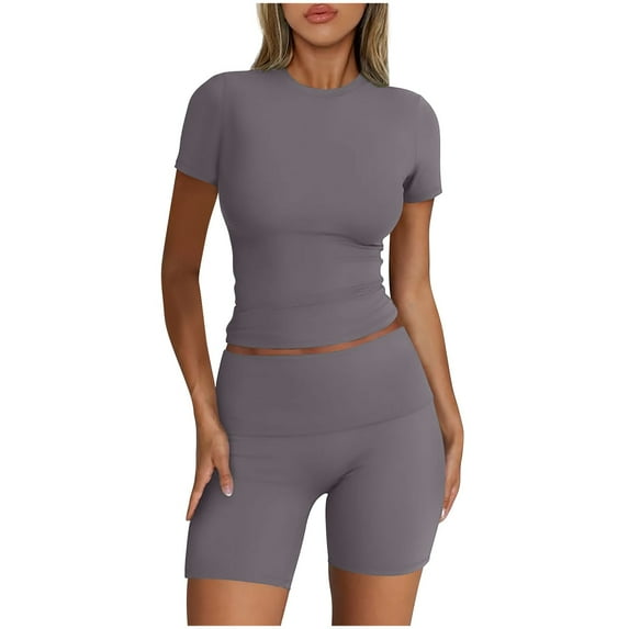 Clearance under $10 qolati Womens 2 Piece Lounge Sets Casual Workout Short Matching Sets Y2k Clothing Going Out Two Piece Outfits Gym Tracksuit