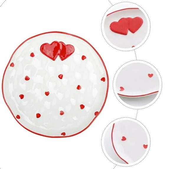Clearance Tableware Ceramic Plate For Household Fruit Plate Heart Pattern Plate Dessert Plate Pink