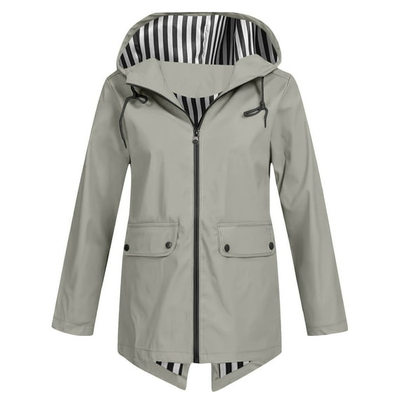 Clearance under 15!Sevevn Women Solid Rain Outdoor Plus Size Hooded Windproof Loose Coat Tops With Pocket Summer Clearance Gray M