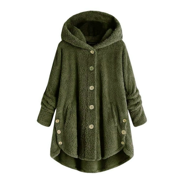 under $15 Turilly Lady Coats Winter Plus Size Jackets Women Plus Size Button Plush Tops Hooded Loose Cardigan Wool Coat Winter Jacket
