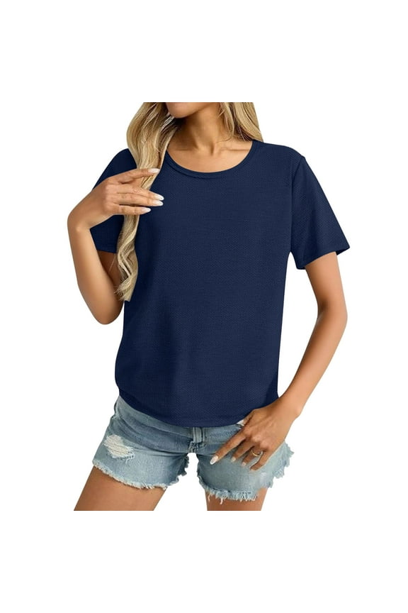 Workout Tops for Women Quick Drying Shirts Short Sleeves Outdoor Sports Cooling Blouses End of Year Blue L