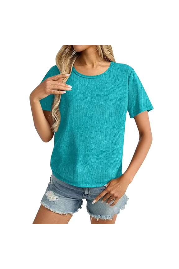 Workout Tops for Women Quick Drying Shirts Short Sleeves Outdoor Sports Cooling Blouses Summer Gift Blue L
