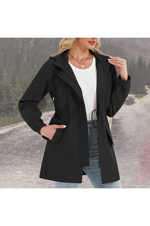 Ladies' Outdoor Sports Waterproof Drawstring Pocket Detachable Hooded Jacket Holiday Gift Finder Black M