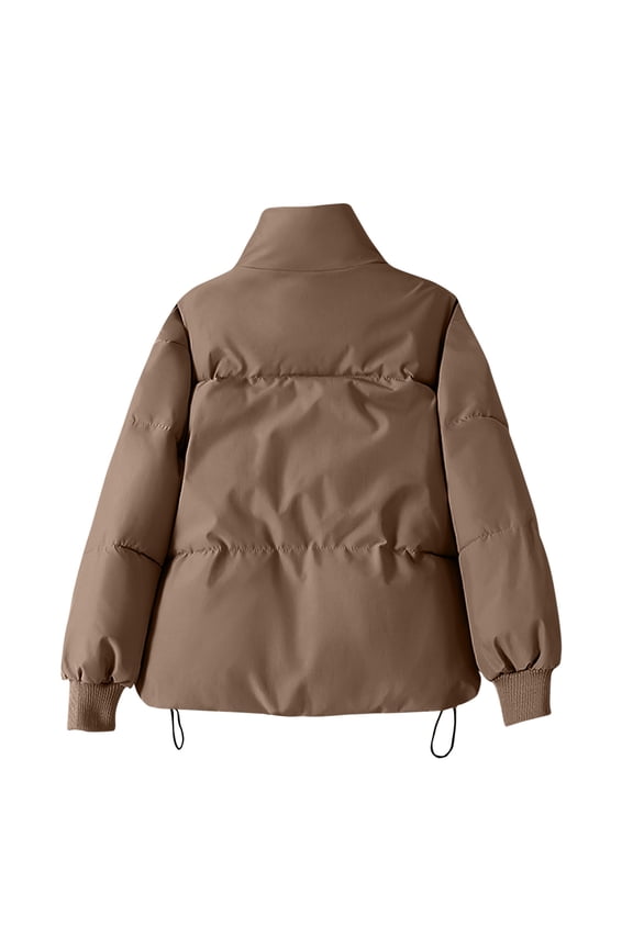 Women's Loose Casual Standing Collar Thickened Warm Short Bread Jacket Gift for Adults Coffee S