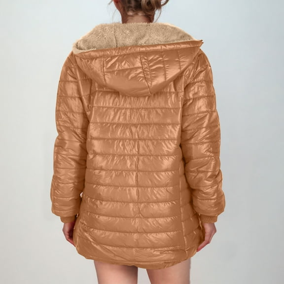 Clearance under 20$ Sevevn Women's Solid Plus Fleece Cotton Jacket Warm Lamb Fleece Coat Sweater Coat Rollbacks Coffee M