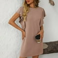 thumbnail image 1 of qolati Summer Dresses for Women 2025 Crew Neck Flounce Cap Sleeve Beach Sundress Casual Basic Loose Ribbed Tunic Mini Dresses, 1 of 7