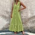 thumbnail image 1 of qolati Summer Dresses for Women 2025 V Neck Ruffled Tiered Long Maxi Dress Cotton Sleeveless A-Line Pleated Flowy Sun Dresses, 1 of 8