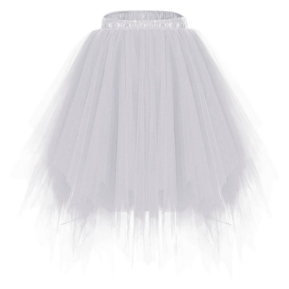 qolati Women 1950s Tutus Skirt Vintage Elastic Waist Pleated Dance Skirt Short Petticoats Layered Tulles Puffy Mini Skirts