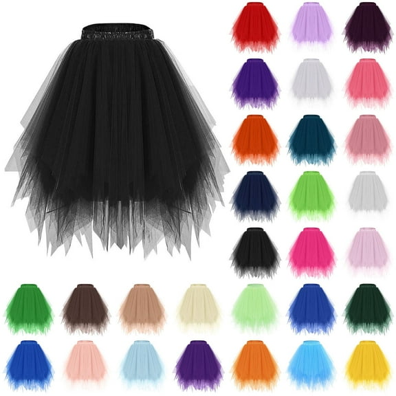 qolati Women 1950s Tutus Skirt Vintage Elastic Waist Pleated Dance Skirt Short Petticoats Layered Tulles Puffy Mini Skirts