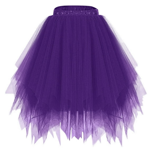 qolati Women 1950s Tutus Skirt Vintage Elastic Waist Pleated Dance Skirt Short Petticoats Layered Tulles Puffy Mini Skirts