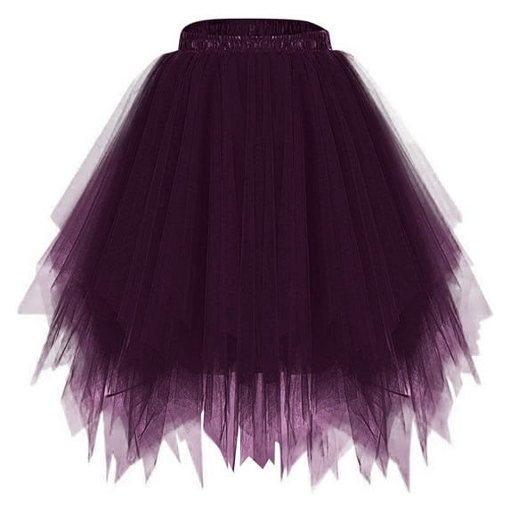 qolati Women 1950s Tutus Skirt Vintage Elastic Waist Pleated Dance Skirt Short Petticoats Layered Tulles Puffy Mini Skirts