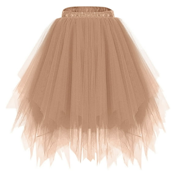 qolati Women 1950s Tutus Skirt Vintage Elastic Waist Pleated Dance Skirt Short Petticoats Layered Tulles Puffy Mini Skirts