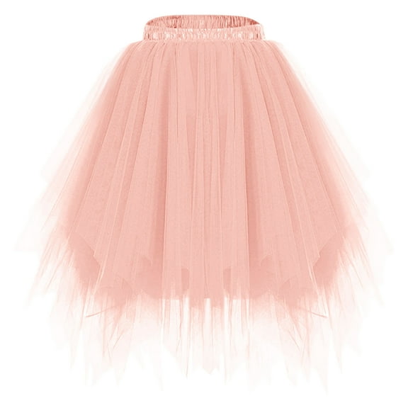 qolati Women 1950s Tutus Skirt Vintage Elastic Waist Pleated Dance Skirt Short Petticoats Layered Tulles Puffy Mini Skirts