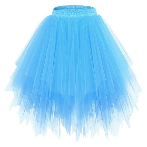 qolati Women 1950s Tutus Skirt Vintage Elastic Waist Pleated Dance Skirt Short Petticoats Layered Tulles Puffy Mini Skirts