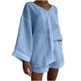 thumbnail image 1 of Clearance under $25 qolati Cotton Linen Short Sets for Women Long Sleeve Button Up Shirts and Shorts Sets 2 Piece Fall Outfits Lounge Tracksuits 2024, 1 of 6