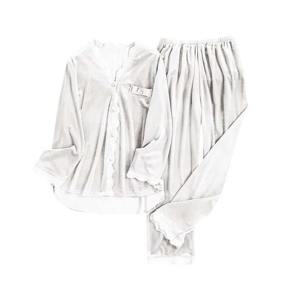 qolati Womens Two Piece Velvet Pajama Set qolati Long Sleeve Lounge Sets Button Down Shirts and Long Pants PJs Soft Sleepwear Set