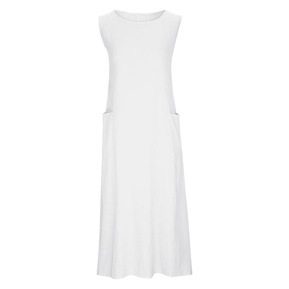 GaThRRgYP Tea Party Dresses for Woman,Women's Spring/Summer Sleeveless Casual Tank Top Dress Solid Pocket Round Neck Pleated Cotton Linen Dress